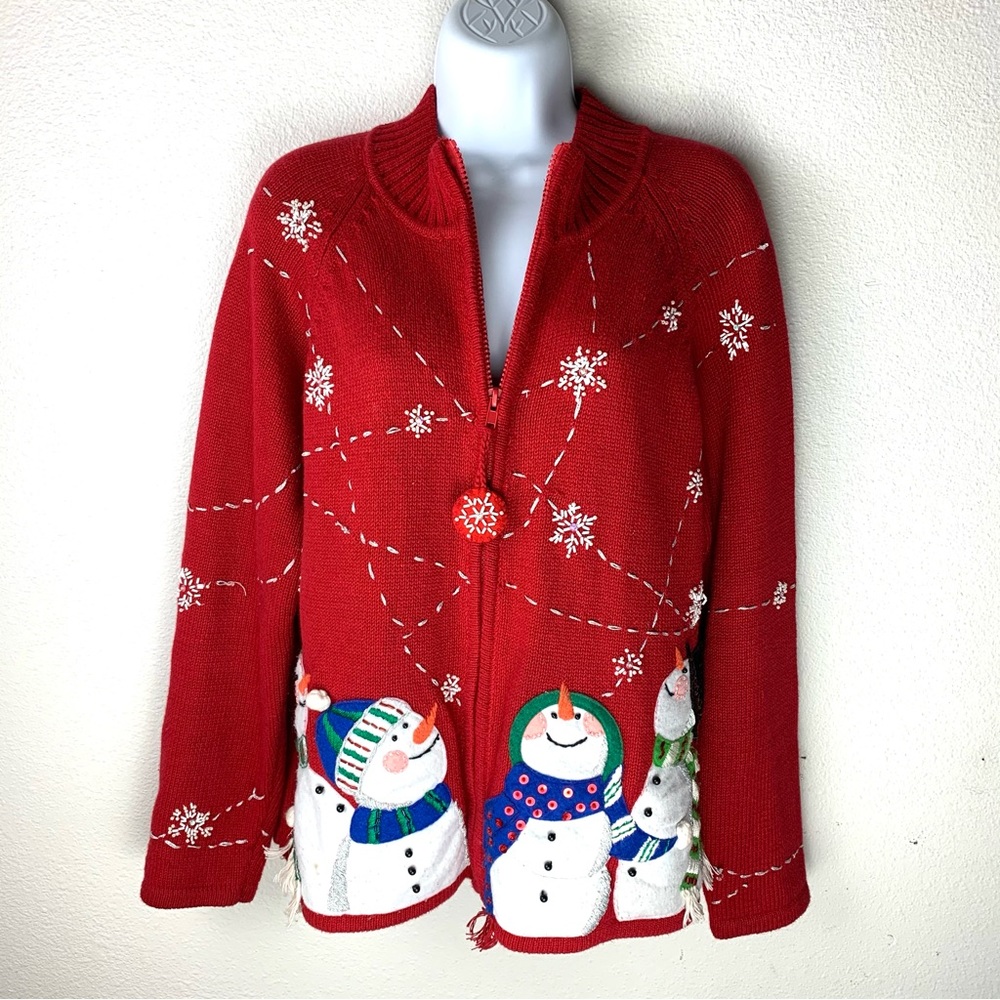 Vintage Tiara International Christmas collection snowman cardigan ugly sweater